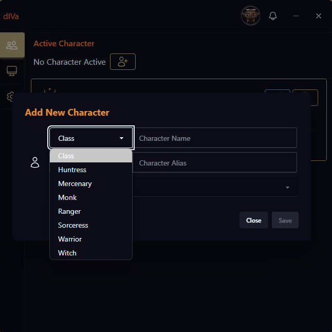 Class Selection Dialog